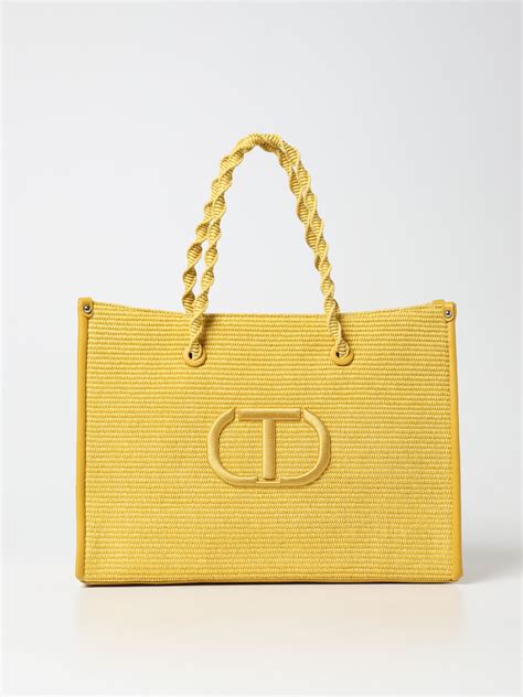 TWINSET: Darling tote bag in woven cotton blend - Yellow | Twinset tote ...