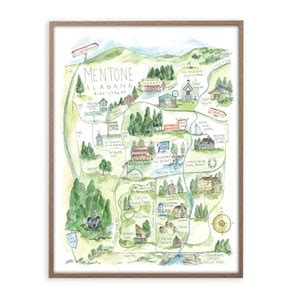 Mentone, Alabama Town Watercolor Map Art Print - Etsy