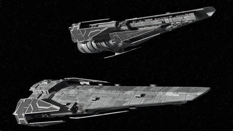 A pair of Imperial Raider-II class corvettes in two different lighting ...