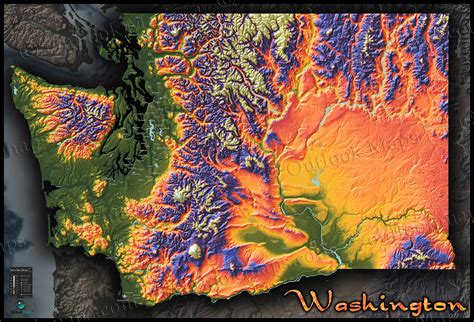 Topo Map of Washington State | Colorful Mountains & Terrain