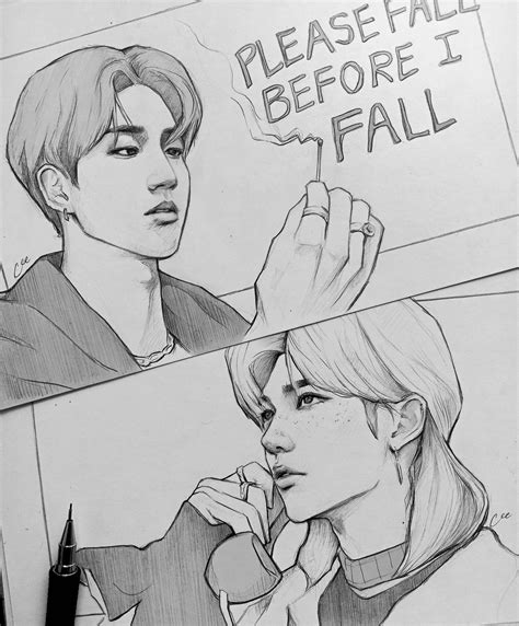 cee on Twitter: "fall #straykids #han #felix… " Drawing Base, Drawing Artwork, Drawing For Kids ...