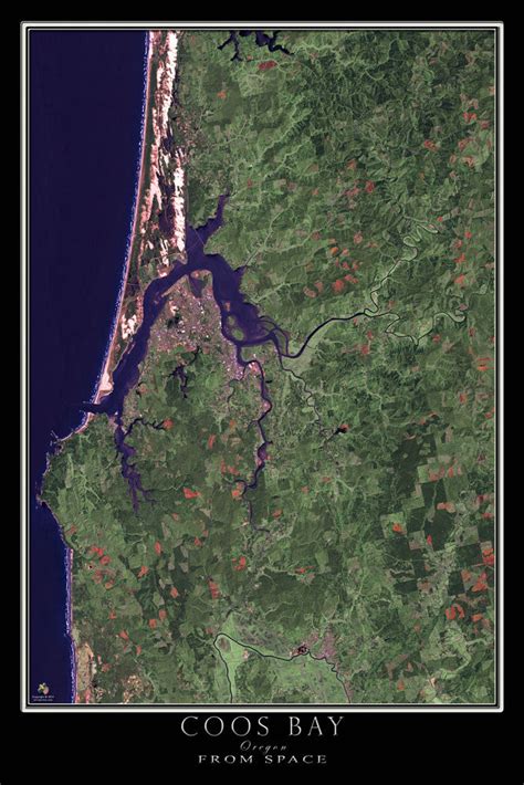 Coos Bay Oregon Satellite Poster Map — aerial views, from space, satellite images, satellite map ...