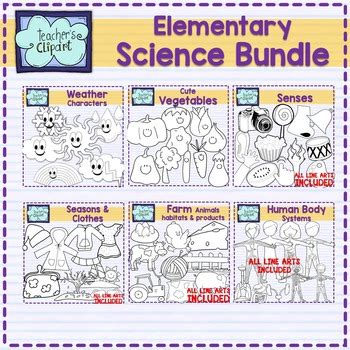 Elementary Science Clip art Bundle {324 IMAGES} Colored and line art