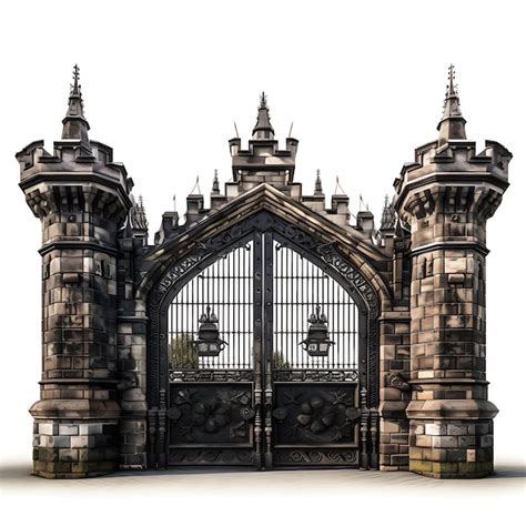 Premium AI Image | Isolated of Swing Gate With Castle Battlement Design Consisting of a Dou 3D ...