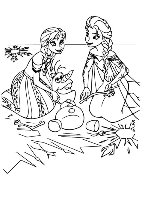 Anna And Elsa With Olaf Coloring Page - Free Printable Coloring Pages for Kids