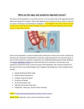 What are the signs and symptoms appendix cancer?