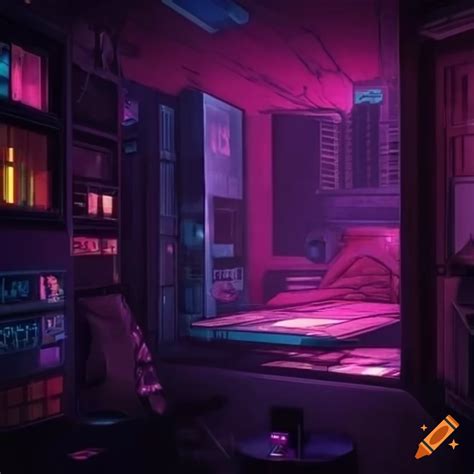 Cyberpunk-themed bedroom on Craiyon