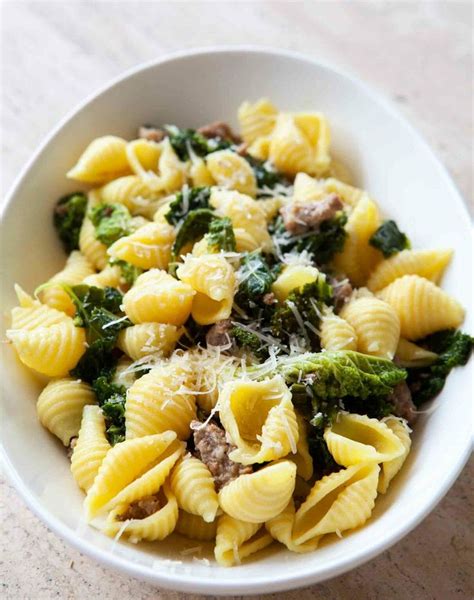 Shell Pasta with Sausage and Greens | Recipe | Stuffed pasta shells ...