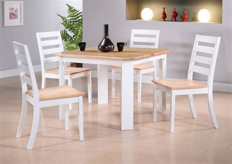 Berlin 5 Piece White & Natural Wood 39" Square Transitional Kitchen Dinette Dining Table & 4 ...