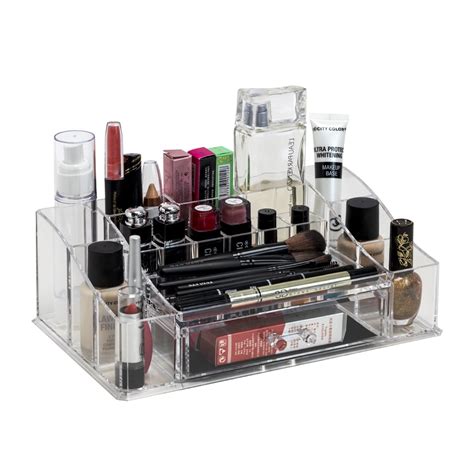 Acrylic Makeup Organizer with 15 Compartments and 1 Removable Drawer/ Cosmetic Organizer ...