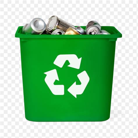 Green Recycling Trash Can Filled with Used Cans PNG