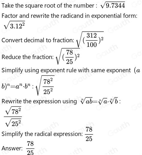 Solved: Square root of decimal by division method. 9.7344 [algebra]