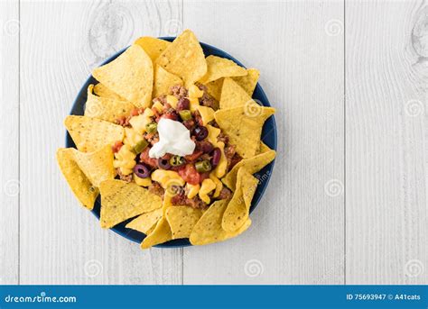 Beef Nachos with Jalapeno, Olives, Tomato, Beans Cheddar Cheese Stock ...