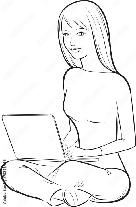 whiteboard drawing - girl sitting with laptop computer Stock Vector | Adobe Stock