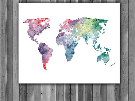 World Map Watercolor Print, World Map Art, World Map Painting, World Map Poster, Nursery, Kids ...