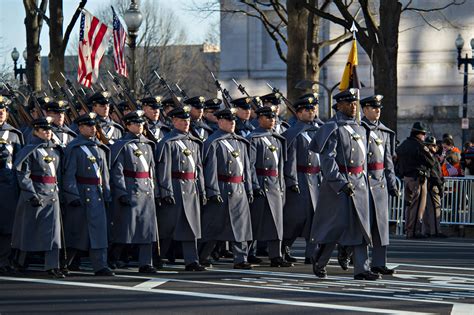 Cadets with the U.S. Military Academy at West Point march in the presidential inauguration ...