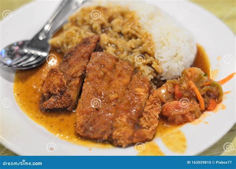 Fried Pork with Curry on Rice in Korean Style Stock Photo - Image of yummy, closeup: 163029810