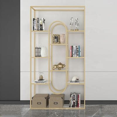 Modern Gold Bookshelf Freestanding Shelves Wood & Metal Open Bookcase ...