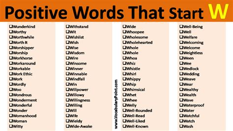 Positive Vocabulary Words That Start With W - Vocabulary Point