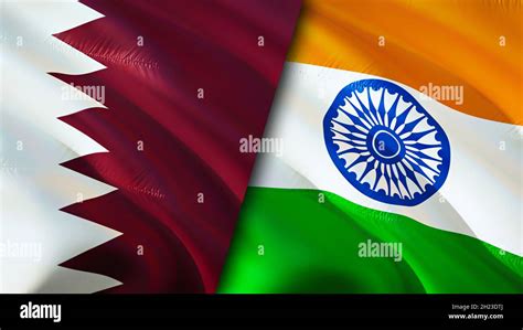 Qatar and India flags. 3D Waving flag design. India Qatar flag, picture ...