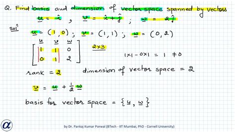 Basis and Dimension of Vector Space Spanned by Vectors Example 1 - YouTube