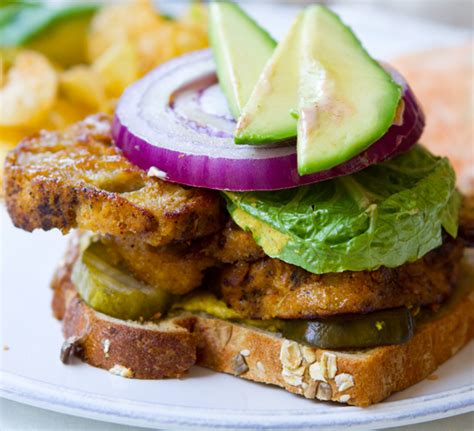 Smoky Maple Homemade Seitan Sandwich. Stacked. - Vegan Recipe