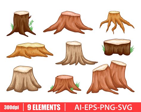 Tree Stump Clipart Vector Design Illustration. Tree Stump Set. Vector ...