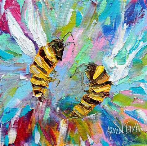 Bee painting original oil abstract impressionism fine art impasto on canvas by Karen Tarlton