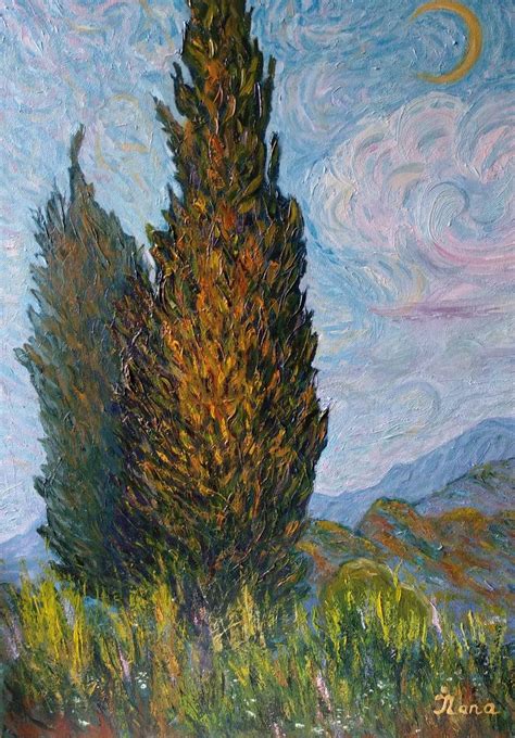 A copy of Van Gogh's painting. Cypress trees. Painting by Sviatlana Ivanenko | Saatchi Art