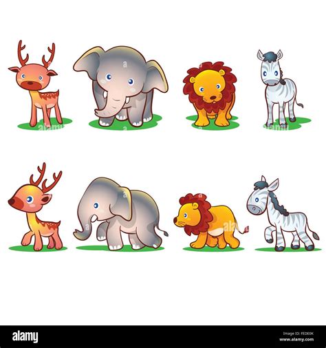 Cute animals front and side.Wild Animals Vector Set, Zoo, Safari, Front view and Side View.Cute ...