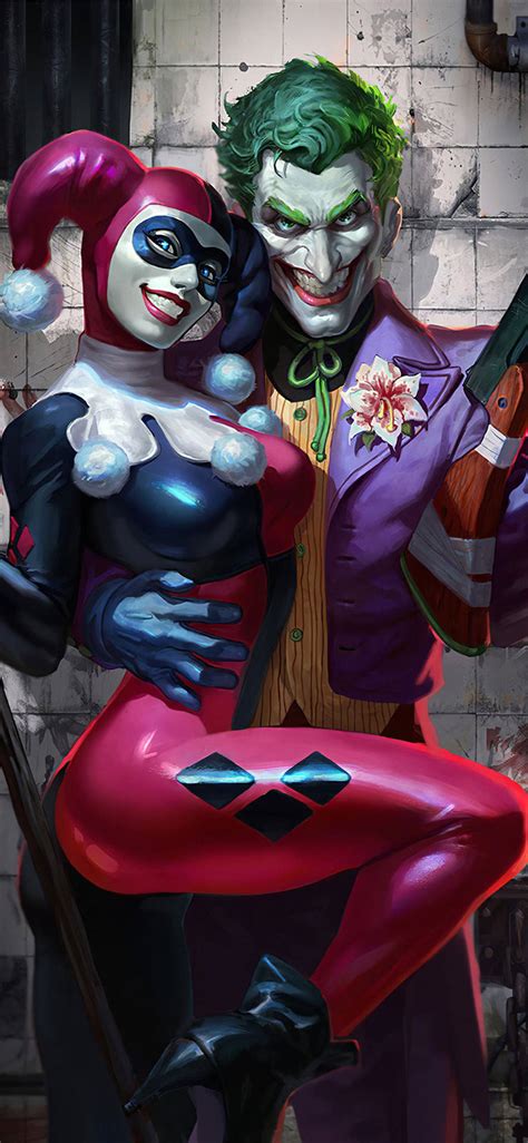 Download Smiling Joker And Harley Quinn Phone Wallpaper | Wallpapers.com