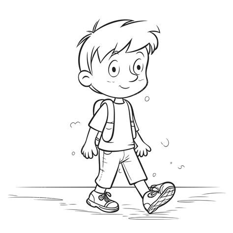 Boy Walks To School In Black And White Coloring Pages Outline Sketch Drawing Vector, School ...