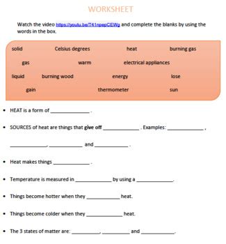 Heat And Temperature Activity Worksheet