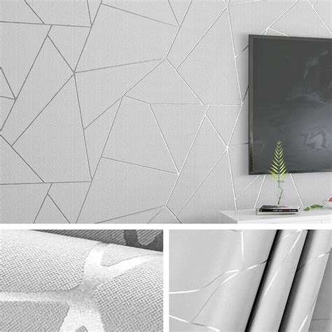 Plain Grey Geometric Pattern Interior Home Decoration Non Adhesive Wallpaper