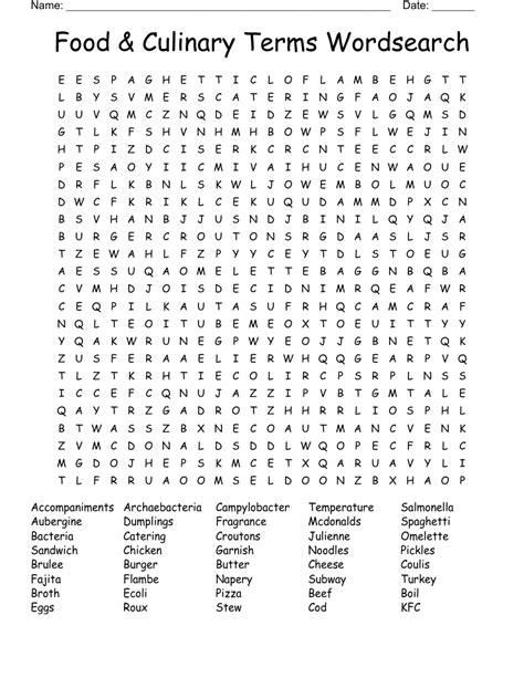 Food & Culinary Terms Wordsearch - WordMint