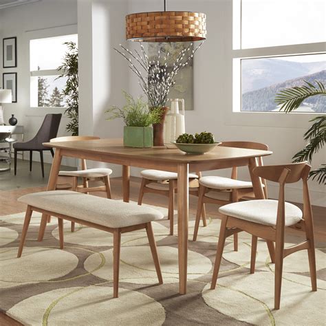 Weston Home Mid-Century Modern 63" Wood Tapered Legs Dining Table, Natural Finish - Walmart.com