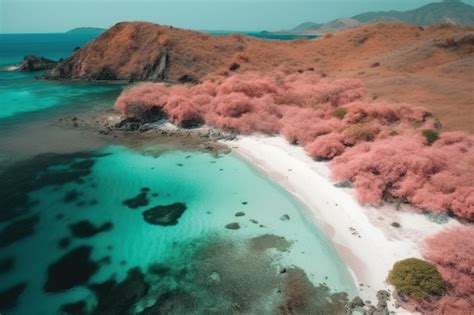 Premium AI Image | Aerial view of beautiful pink beach komodo national park indones with pink ...