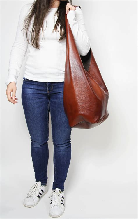 Slouchy Leather HOBO Bag Cognac Brown Slouchy Hobo Brown BOHO Bag Leather Crossbody Bag, Soft ...