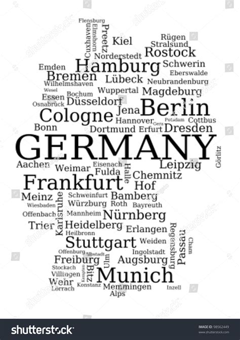 Map Germany Outline Made City Names Stock Vector 98562449 - Shutterstock