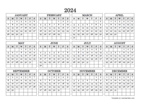 Landscape 2024 Calendar Printable Template - At A Glance Calendar 2024