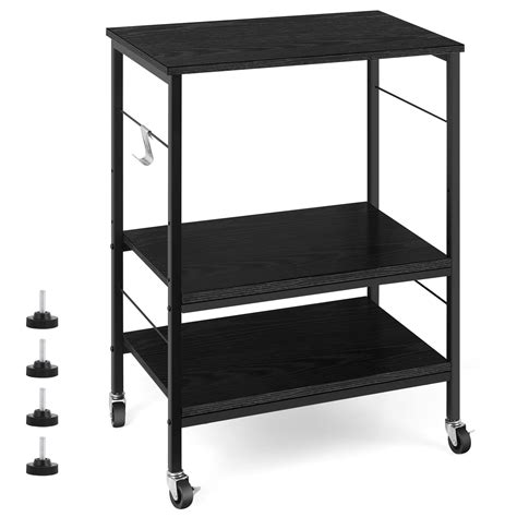 Microwave Stand 3 Tier Kitchen Cart with Storage on Wheels Small Bakers Rack Black Coffee Bar ...
