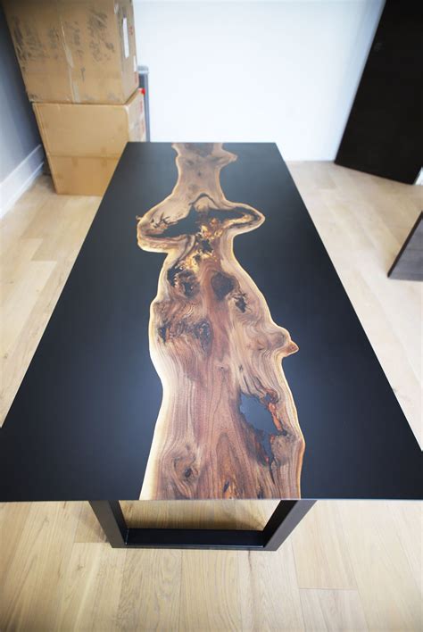 Matte Black Epoxy Desk with Walnut Slab - Anglewood Furniture | Wood ...