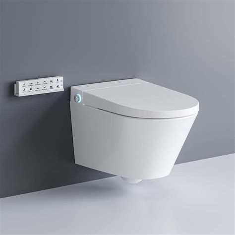 HOROW Wall Hung Elongated Smart Toilet Bidet in White with Auto Open, Auto Close, Heated Seat ...