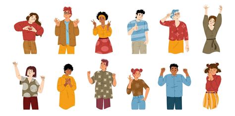 Happy people positive gestures, body language. 15918055 Vector Art at Vecteezy