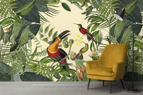 Jungle Birds Bright Wall Mural by Andrea Haase