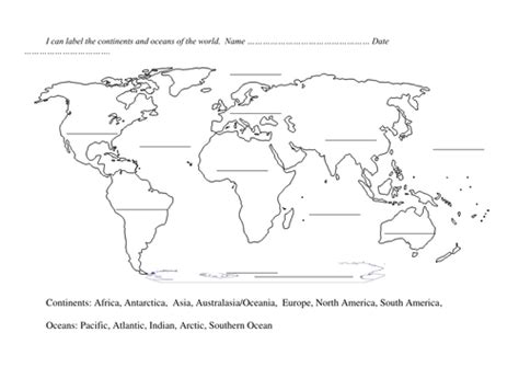 Blank World Map to label continents and oceans + latitude longitude ...