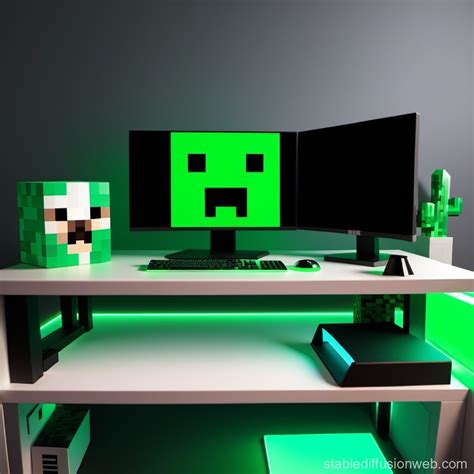 Minecraft Character at Dark Desk with Gaming PC | Stable Diffusion Online