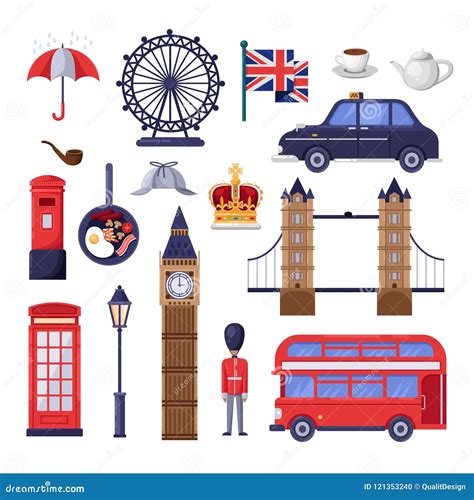 Travel To Great Britain Design Elements. London Tourist Landmarks Illustration. Vector Cartoon ...