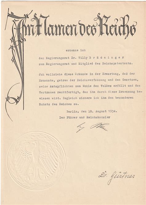 ADOLF HITLER SIGNED DOCUMENT 1934 | SJS Militaria