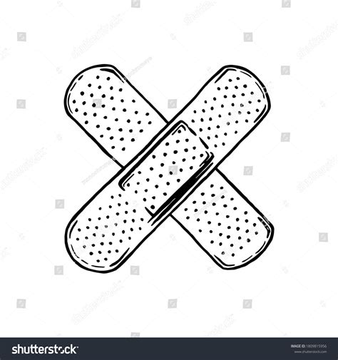 Plaster Aid Band Hand Drawn Black Stock Vector (Royalty Free) 1809815956